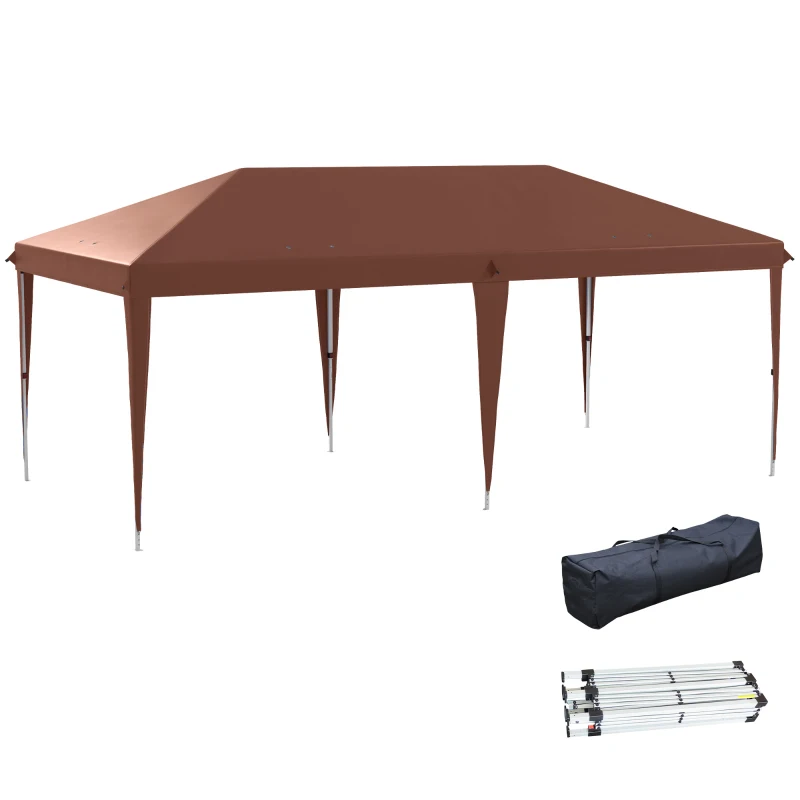 Outsunny Carpa Plegable 6x3 m con Altura Ajustable en 3 Niveles Bolsa de Transporte Anti-UV y Marco de Acero Café