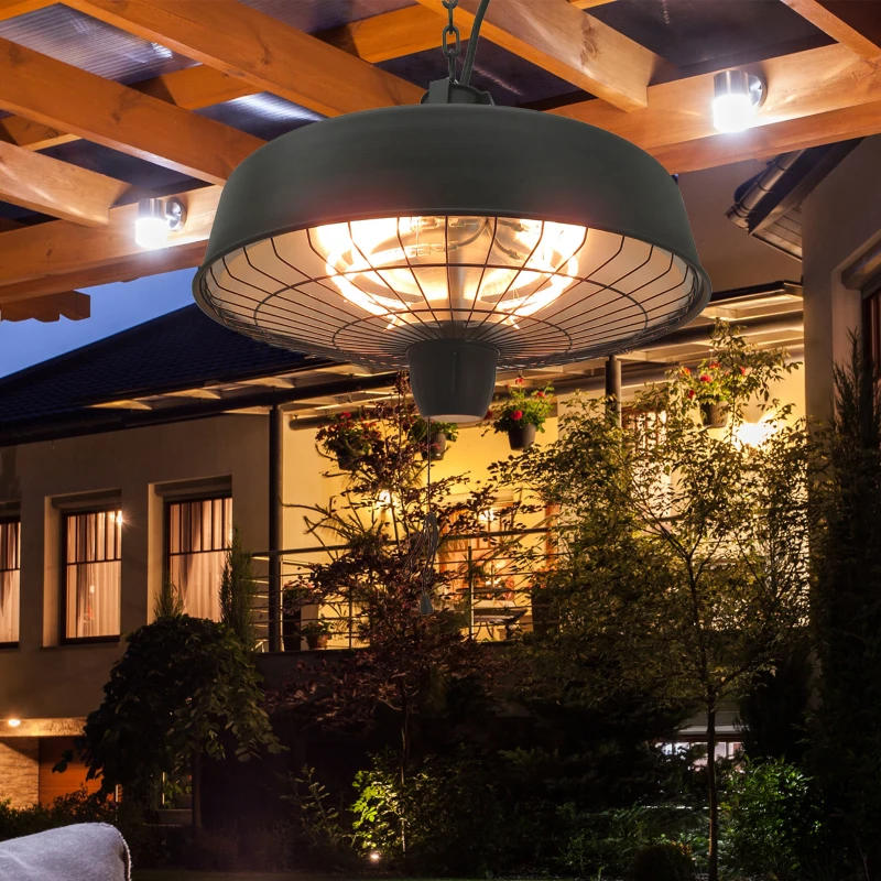 Outsunny Infrared Halogen Electric Patio Heater, 1000W/2500W Adjustable Power, Ceiling Hanging Mount, Black