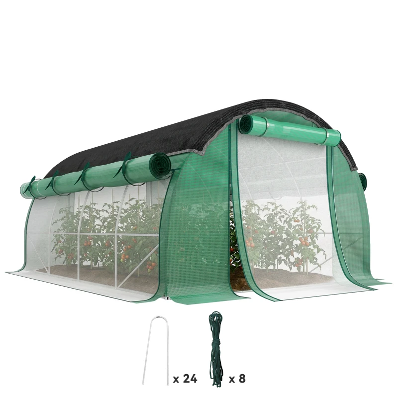 Outsunny Seră de Grădină Tip Tunel 4x3x2 m cu Plasă de Umbrire, Seră pentru Grădină cu 8 Ferestre, 2 Uși și Pereți Laterali Rulanți, Cadru din Oțel și Acoperire din PE, pentru Legume și Flori, Verde