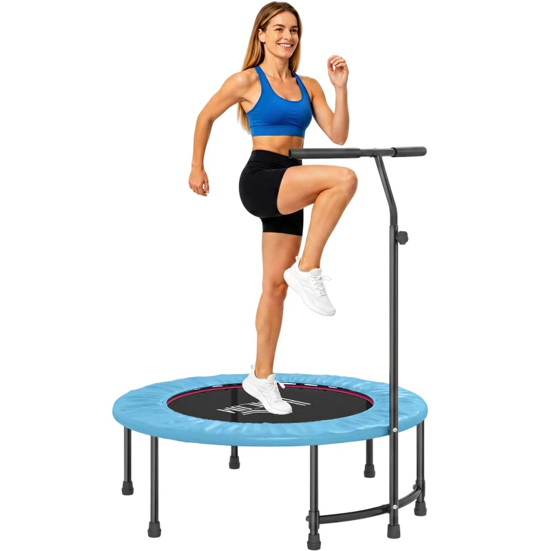 HOMCOM 40" Fitness Trampoline with Adjustable Handle, Rebounder Trampoline, Mini Jumper for Indoor Exercise Workout, Blue
