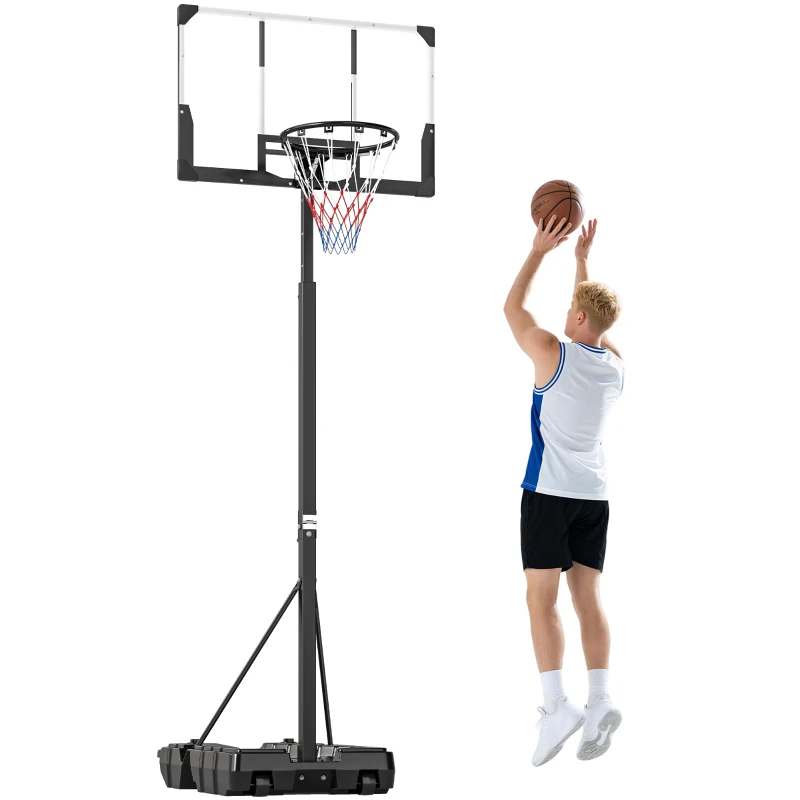 SPORTNOW Tabela de Basquetebol para Exterior com Altura Ajustável Portátil Estrutura Dobrável Painel Inquebrável Rodas e Base Preenchível 120x70x300-375 cm Preto