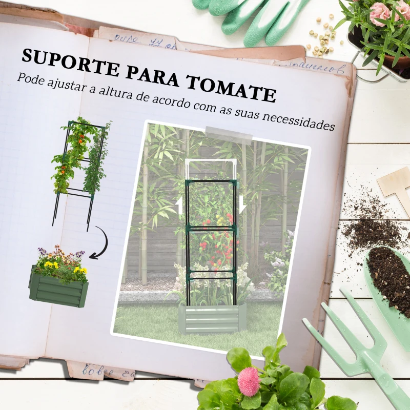 Outsunny Floreira Grande com Treliça e Base Aberta para Plantas Trepadoras 61x61x140 cm Verde