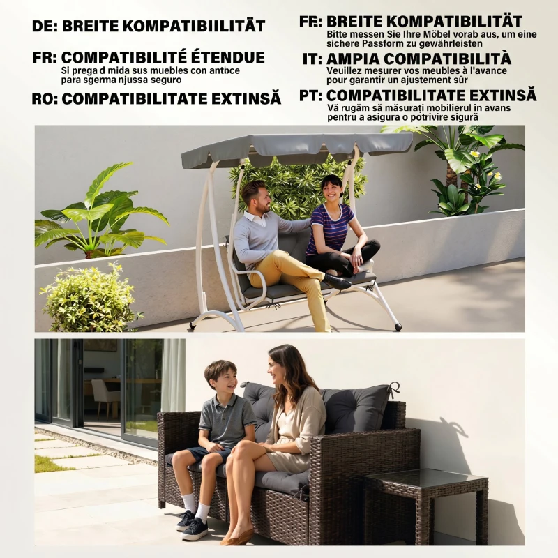 Outsunny Pernă de Grădină în Stil Capitonat pentru 2 Persoane, cu 6 Legături, din Bumbac și Poliester, 150x98x8 cm, Gri Închis