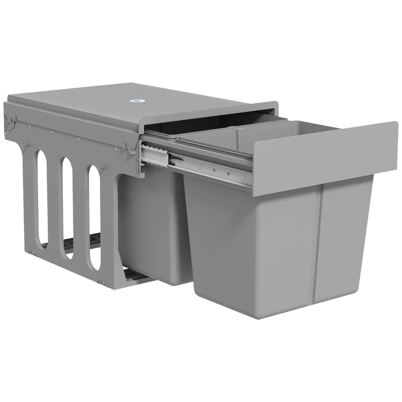HOMCOM Cubo de Basura Extraíble bajo Fregadero con 2 Contenedores Capacidad Total 30L (15Lx2) Fijación Inferior Gris Claro