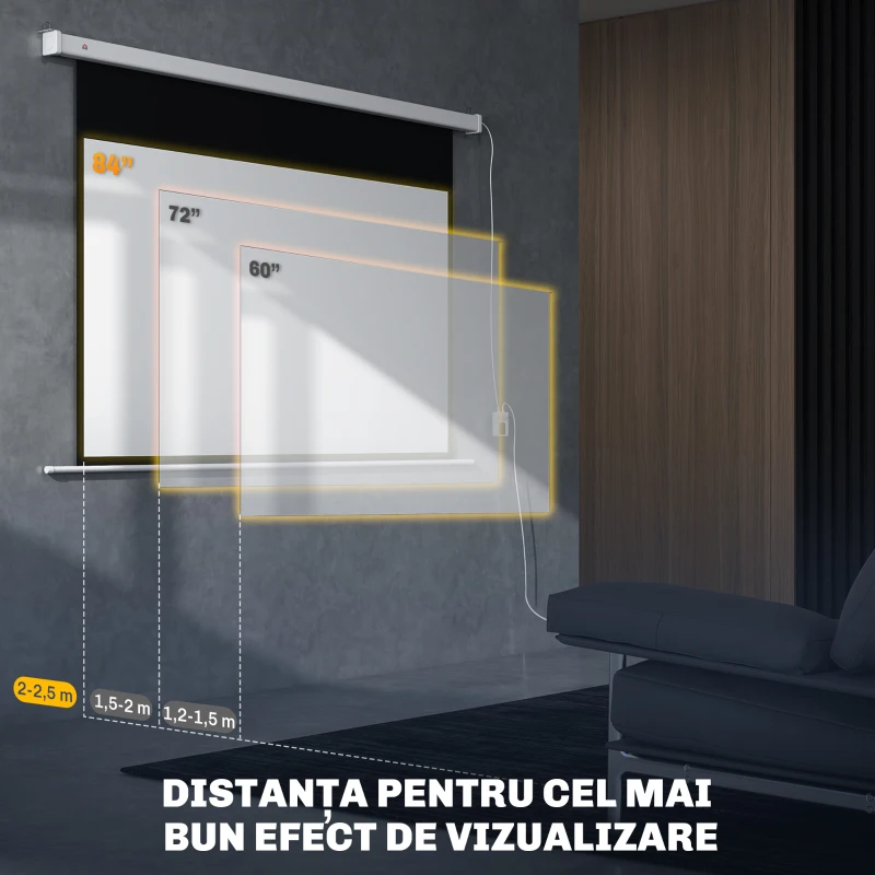 HOMCOM Ecran pentru Proiector 84 Inch cu Telecomandă, din PVC și Metal, 212x8x150 cm, Alb