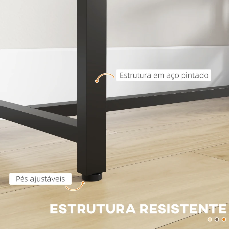 HOMCOM Mesa Alta de Cozinha com 3 Prateleiras Mesa de Bar Retangular para 2 Pessoas Pés de Aço 120x40x105 cm Castanho e Preto
