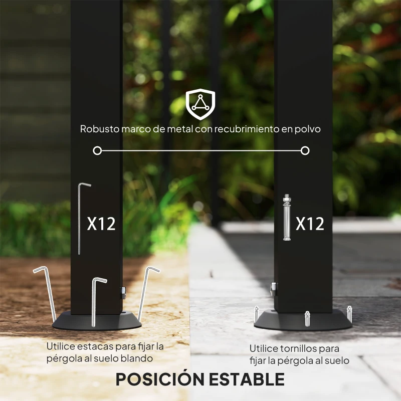 Outsunny Pérgola de Pared 3x6 m con Techo Inclinado Orificios de Drenaje y Estructura Metálica Blanco Crema