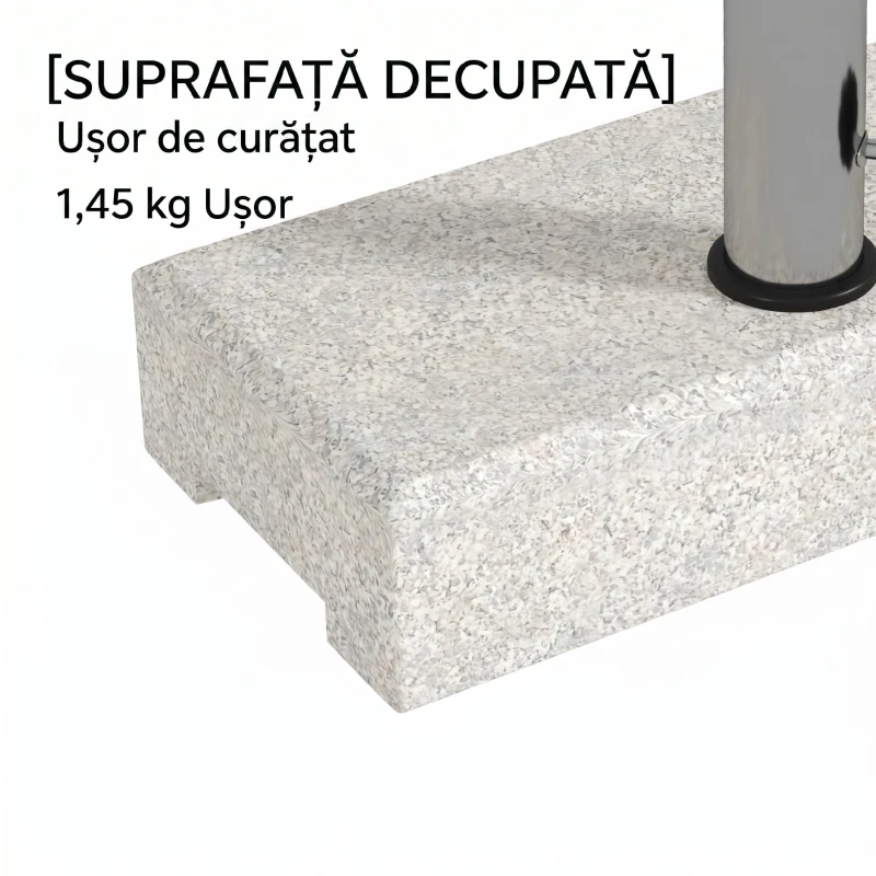 Outsunny Bază pentru umbrelă de grădină 25kg pentru tije de Ø32mm, Ø38mm și Ø48mm, din granit și oțel inoxidabil, 45x22.5x40 cm, gri