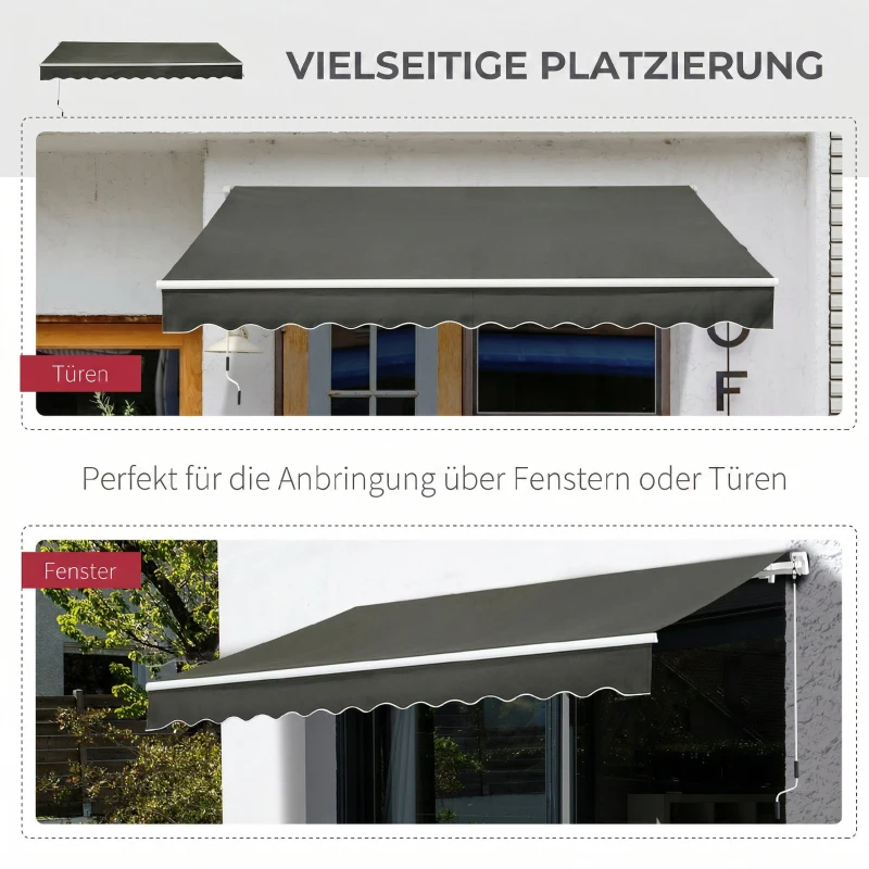 Outsunny Copertină Retractabilă de Exterior cu Brațe și Deschidere Manuală, 350x250 cm, Gri
