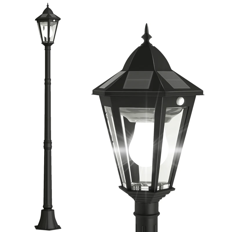 Outsunny 1.9M Garden Lamp Post Light, IP44 Outdoor LED Solar Powered Lantern Lamp with Aluminium Frame for Patio, Pathway and Walkway, Black