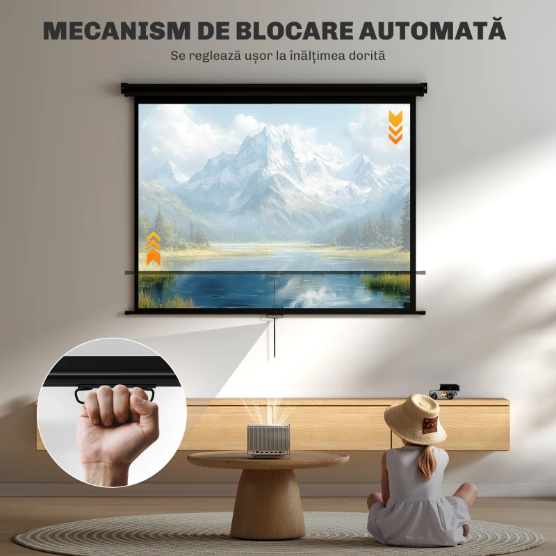 HOMCOM Ecran pentru Proiector 84" Format 4:3, Unghi de 160° și Montare pe Tavan sau Perete, Negru
