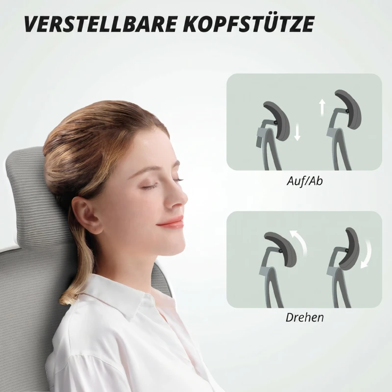 HOMCOM Bürostuhl Ergonomischer Schreibtischstuhl mit Hochklappbaren Armlehnen, Verstellbarer Lendenwirbelstütze Grau