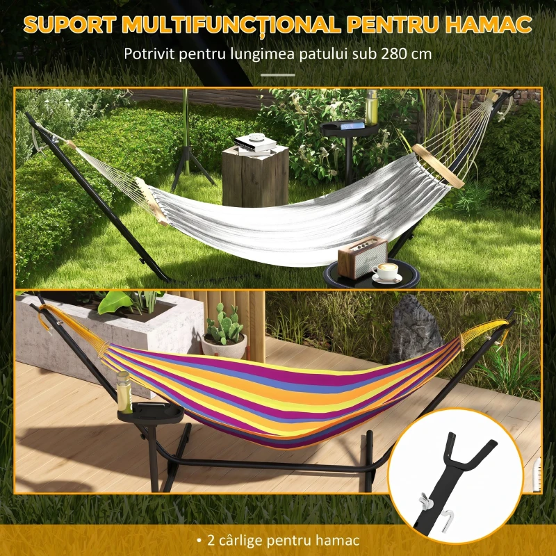Outsunny Suport pentru hamac din oțel cu măsuță integrată și greutate maximă 150 kg, negru