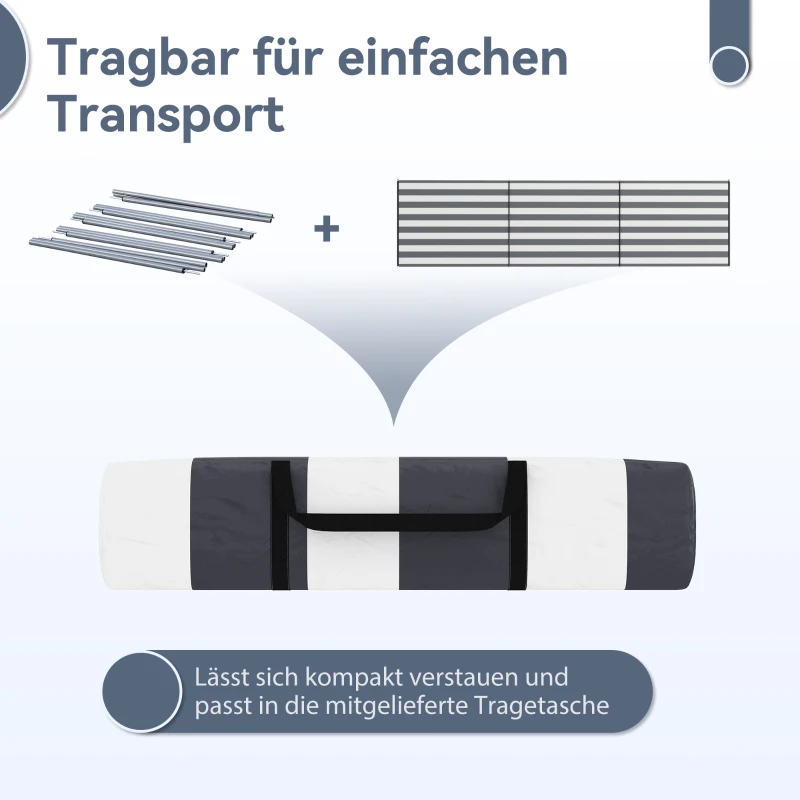 Outsunny Windschutz Camping Sichtschutz mit 4 Stahlstangen Tragetasche Strandschutz für Camping Garten Strand 540 x 150 cm Grau+Weiß