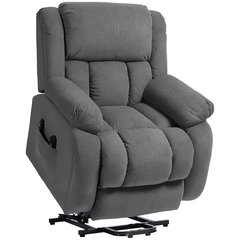 HOMCOM Poltrona Alzapersona Massaggiante e Reclinabile con 2 Tasche e Telecomando, 93x104x105 cm, Grigio