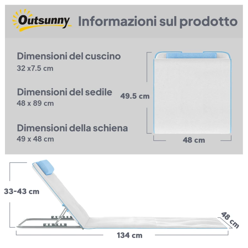 Outsunny Set 2 Lettini Prendisole Pieghevoli con Schienale Regolabile e Borsa, 48x134x36-45 cm, Beige