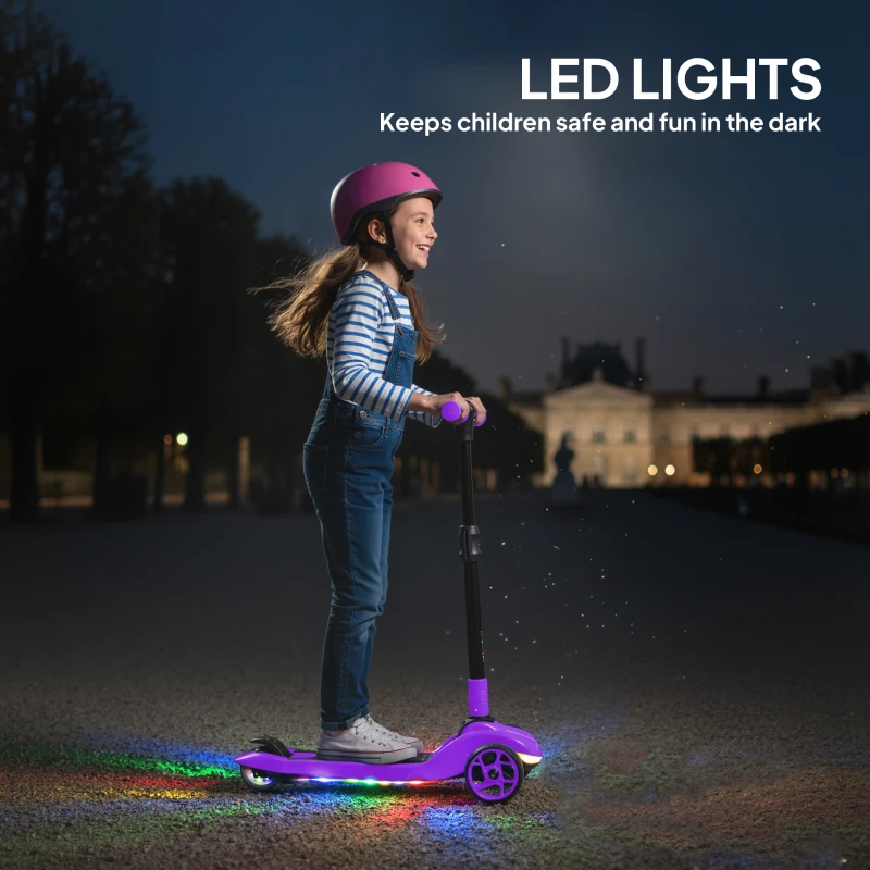 AIYAPLAY Three-Wheel Foldable Electric Scooter for Kids Aged 6-10 Years, Purple