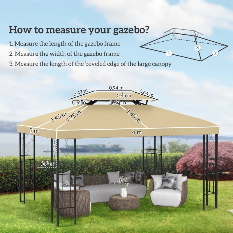 Outsunny Acoperiș de Rezervă pentru Pavilion 4x3 m din Poliester Anti-UV cu Structură în 2 Nivele, Crem