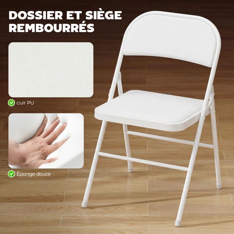 HOMCOM Lot de 6 chaises pliantes chaises de salle à manger portables cadre en acier 45 x 46 x 78 cm blanc