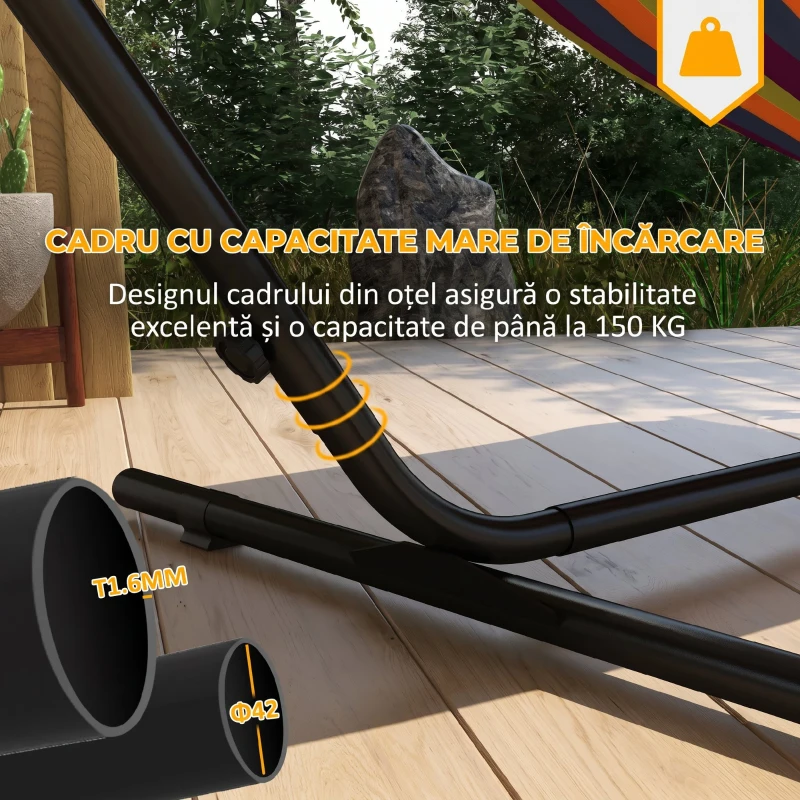 Outsunny Suport pentru hamac din oțel cu măsuță integrată și greutate maximă 150 kg, negru