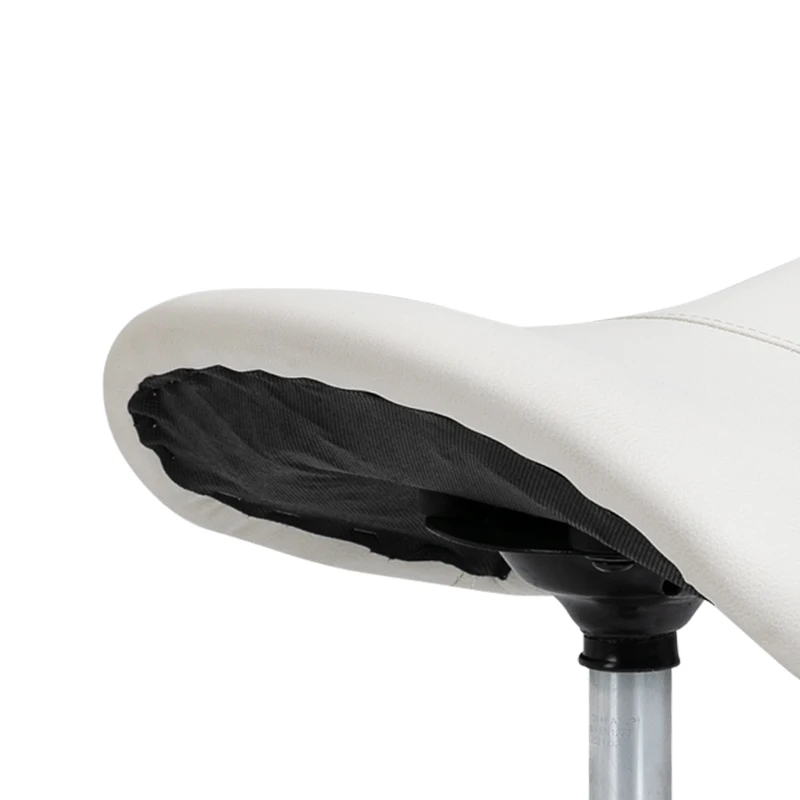 HOMCOM Height Adjustable Saddle Stool with Swivel Wheels, Faux Leather Salon Chair for Hairdressing, Beauty, Tattoo, White(m-19)