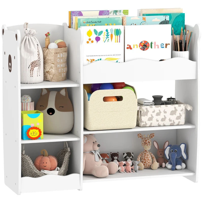 AIYAPLAY Kids Toy Storage Unit, Bear Design Kids Bookshelf and Toy Organiser, for Bedroom, Nursery, Playroom, White