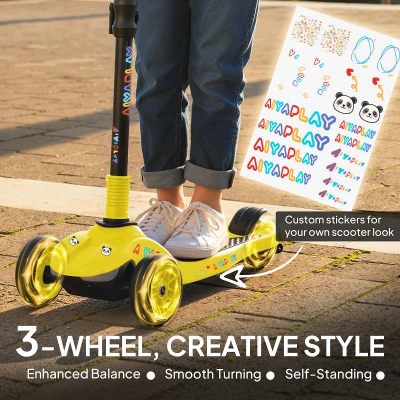 AIYAPLAY Three-Wheel Foldable Electric Scooter for Kids Aged 6-10 Years, Yellow
