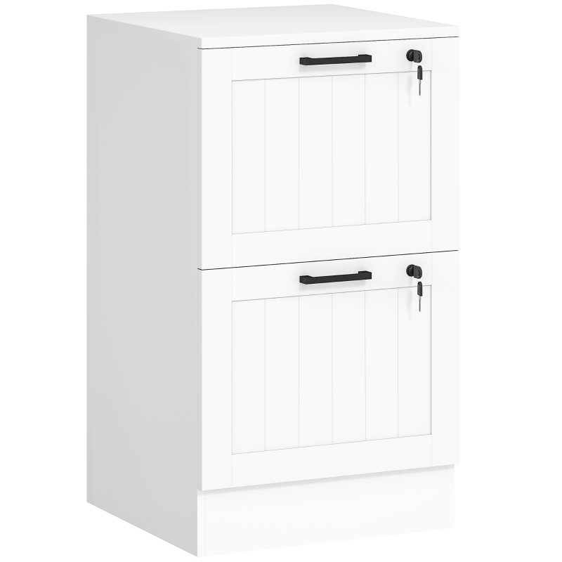 HOMCOM Caisson bureau, meuble rangement bois 2 tiroirs et serrure, barres de suspension réglables, 40 x 40 x 71 cm, blanc