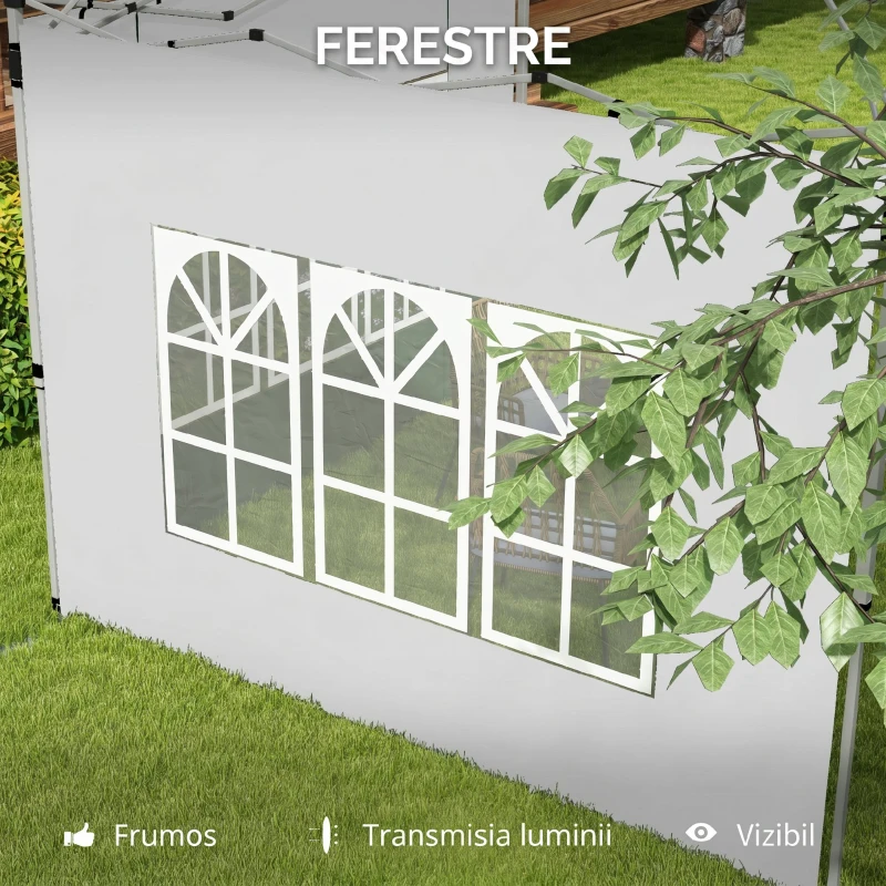 Outsunny Pereți Laterali pentru Foișor 3x3 sau 3x4 cu Ferestre Incluse, din Plastic și Țesătură Oxford, 295x195 cm, Alb