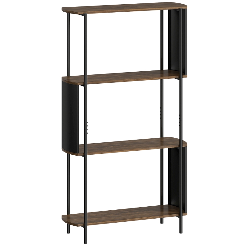 HOMCOM Bücherregal, Standregal mit 4 Ebenen,geschwungenem Design, für Wohnzimmer, Schlafzimmer 80 x 30 x 141 cm, Braun