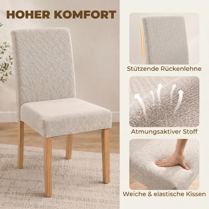 HOMCOM Esszimmerstühle im 2er-Set, moderne Polsterstühle mit Stoffbezug und Rückenlehne, Beine aus Kautschukholz