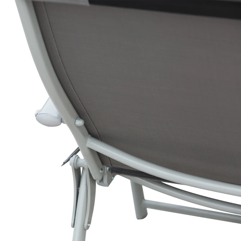 Outsunny Sun Lounger Metal Frame Outdoor Folding Chaise, Texteline Lounge Chair Recliner with Headrest and 7 Levels Adjustable Backrest, Grey