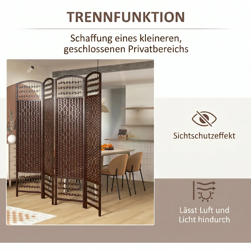 HOMCOM Paravent intérieur en bois séparateur de pièce cloison pliable 4 panneaux 160 x 170 cm marron