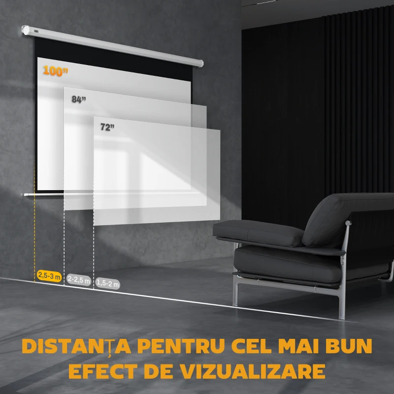 HOMCOM Ecran de Proiecție Motorizat 100" 16:9 cu Telecomandă, 251x8x168 cm, Alb