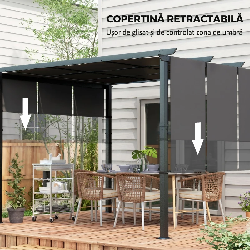 Outsunny Pergolă Gazebo 3x3,5 m cu 3 Acoperișuri Reglabile din Oțel și Poliester Anti-UV, Gri