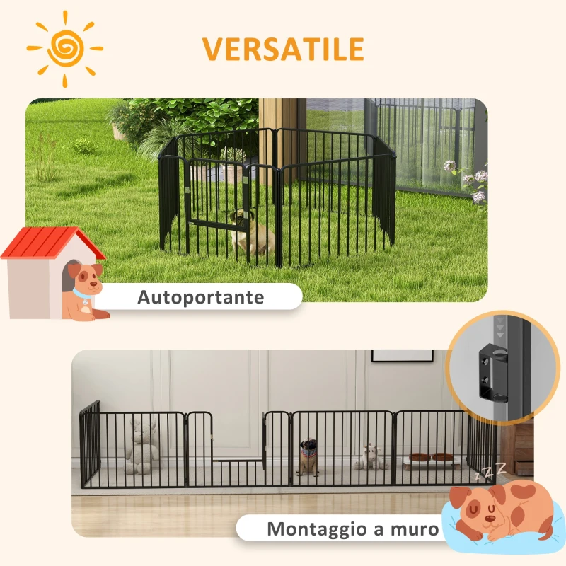 PawHut Recinto per Cani a 6 Pannelli Modulabili da Interno ed Esterno, in Acciaio, 164x83x60 cm, Nero
