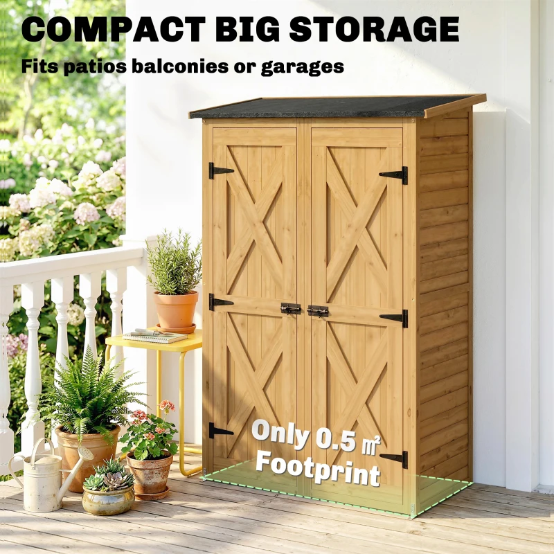 Outsunny Abri de Rangement en Bois, Cabane de Jardin avec 2 Étagères, Marron