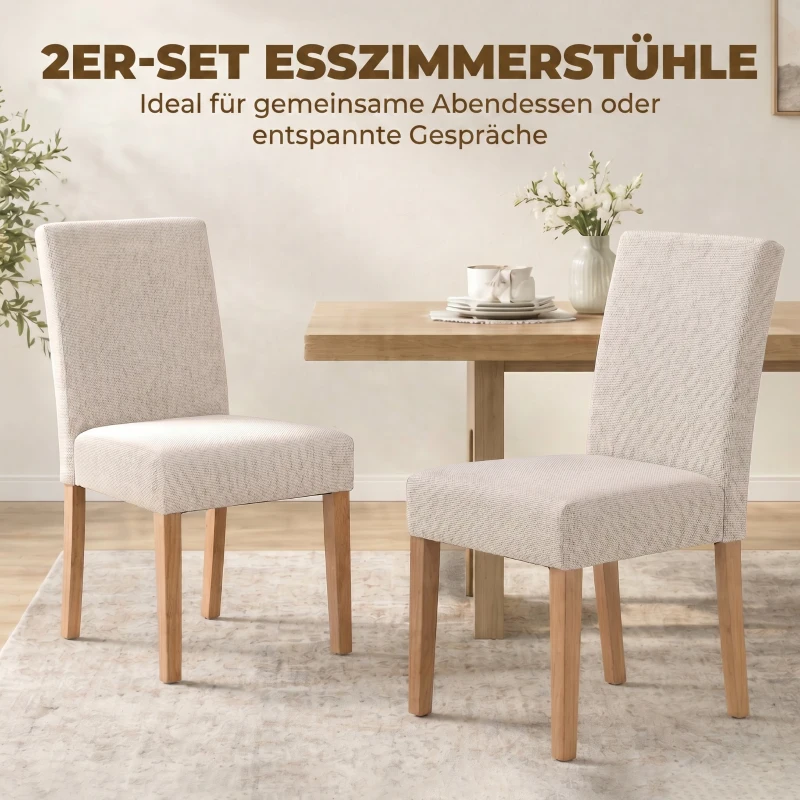 HOMCOM Esszimmerstühle im 2er-Set, moderne Polsterstühle mit Stoffbezug und Rückenlehne, Beine aus Kautschukholz