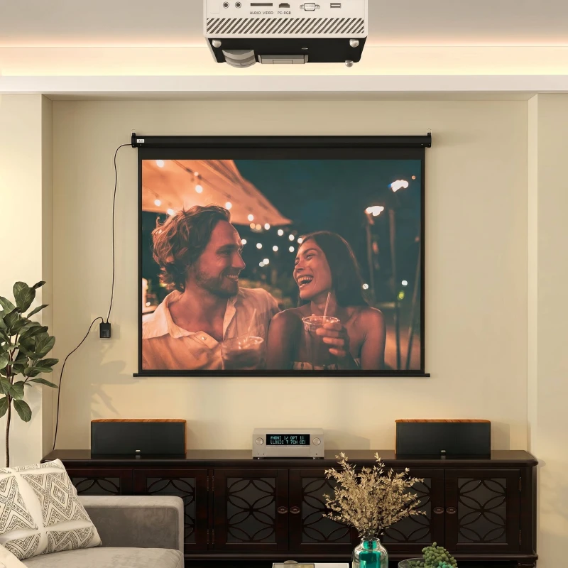 HOMCOM Ecran pentru Proiector 100" Format 4:3 Reglabil cu Telecomandă, 203x152cm, Negru