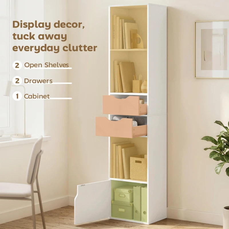 HOMCOM Bookcase with Drawers Adjustable Shelf Bookshelf with 2 Drawers and Cabinet 158 cm White