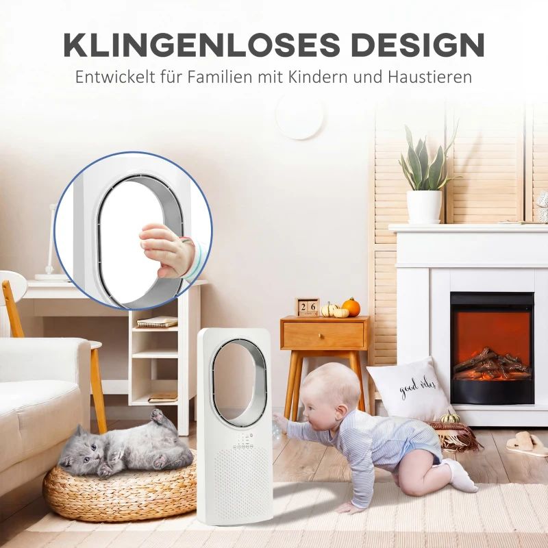 HOMCOM Bladeless Turmventilator für Schlafzimmer, 36 dB Standventilator mit 45° Oszillation, 3 Geschwindigkeiten, 3 Modi, 15-Stunden-Timer, Weiß