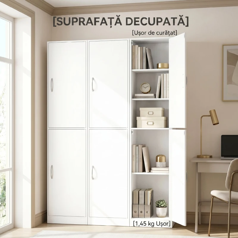 HOMCOM Bibliotecă Înaltă 180 cm, Raft Modern cu 5 Niveluri Reglabile, Mobilier Independent pentru Living, Dormitor, Birou, Alb
