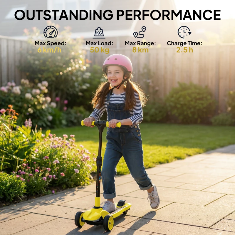 AIYAPLAY Three-Wheel Foldable Electric Scooter for Kids Aged 6-10 Years, Yellow