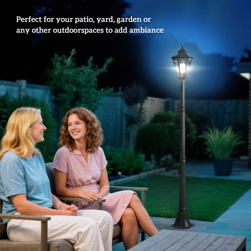 Outsunny 1.9M Garden Lamp Post Light, IP44 Outdoor LED Solar Powered Lantern Lamp with Aluminium Frame for Patio, Pathway and Walkway, Black