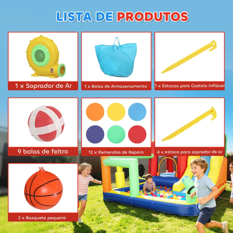 AIYAPLAY Castelo Insuflável Aquático com Ventoinha 550 W 9 em 1 com Escorrega Trampolim Escalada 2 Piscinas 330x290x185 cm Multicor