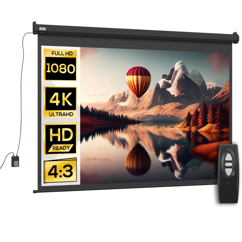 HOMCOM Écran vidéoprojecteur motorisé et électrique 100 Pouces, 4:3 4K HD, panneau de commande et télécommande