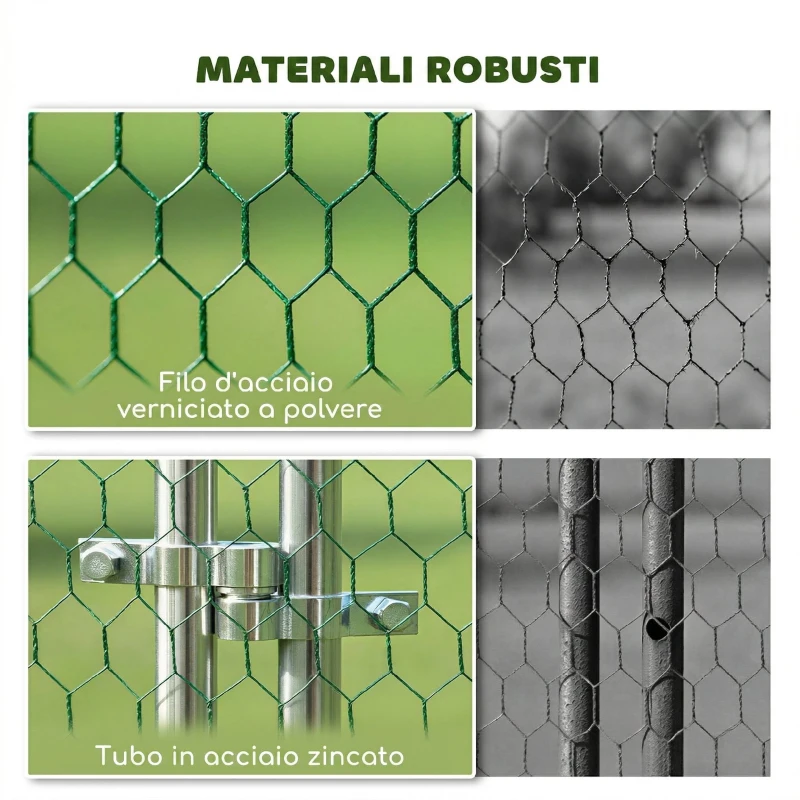 PawHut Pollaio per Galline da Esterno con Porta e Doppi Serratura, in Acciaio Zincato, 4x3x2 m, Argento