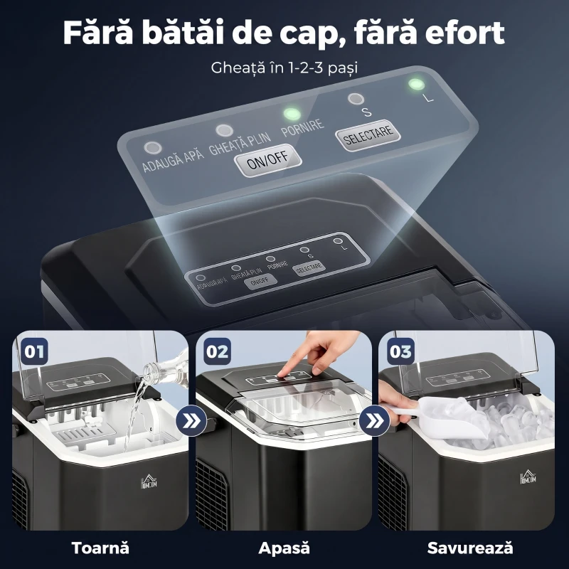 HOMCOM Aparat de Gheata Portabil, cu Autocuratare, Negru