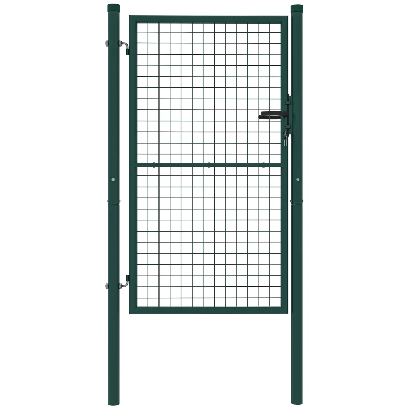 Outsunny Poartă de Grădină din Oțel 97x200 cm, Poartă cu Încuietoare, 3 Chei, Mâner și 2 Stâlpi