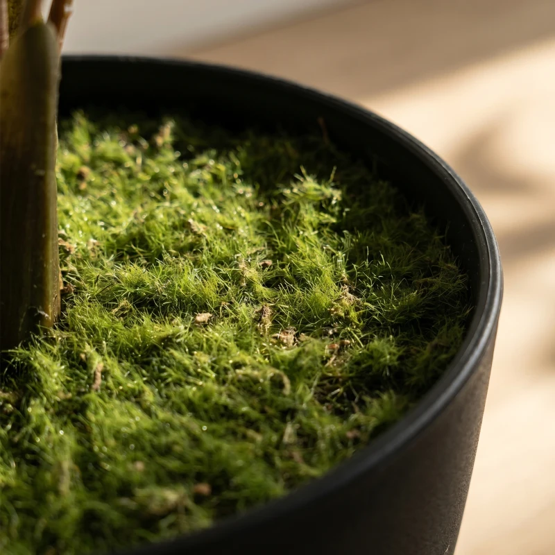 HOMCOM Planta Artificial de Samambaia com 20 Folhas em PEVA, Ramos Dobráveis, Vaso Preto em PP e Cimento, Verde